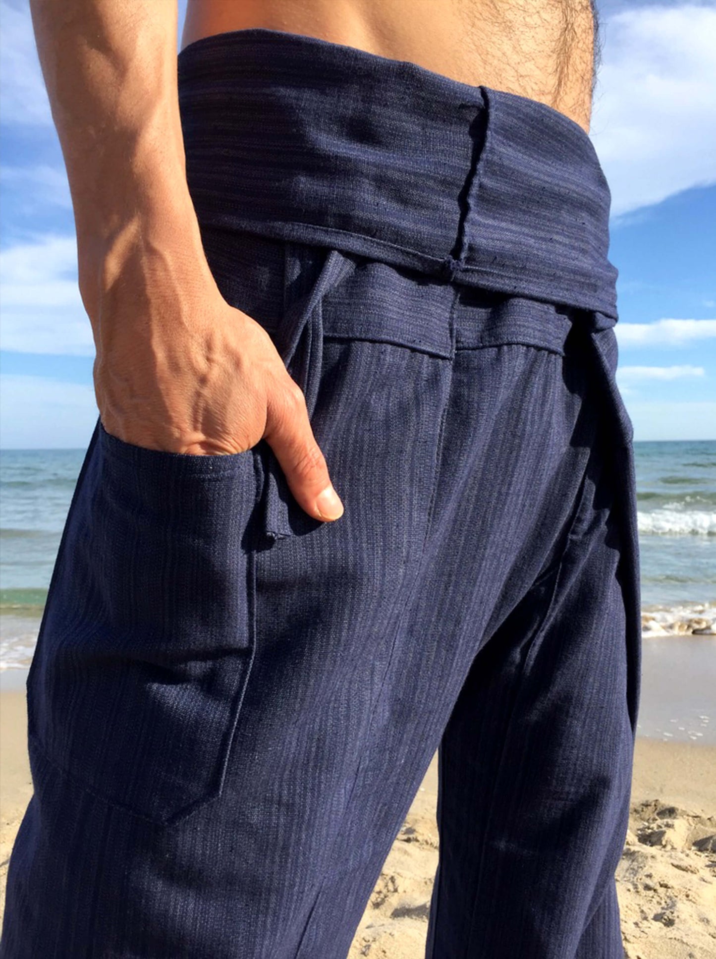 Pantalones con Rayas Tailandeses de algodón color Azul