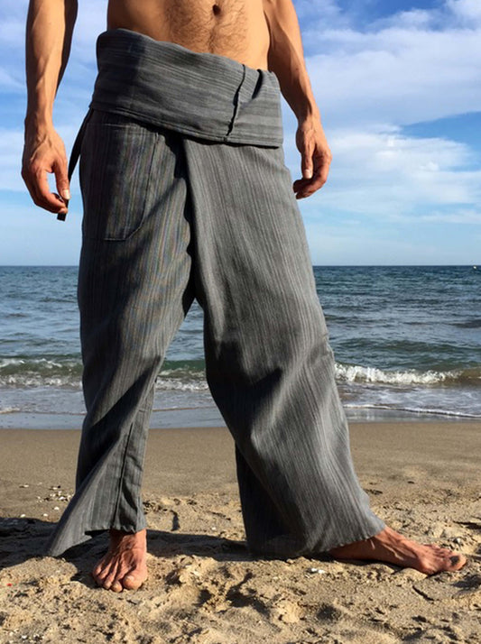 Pantalones con Rayas Tailandeses de algodón color Gris