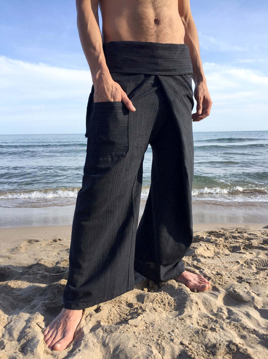Pantalones con Rayas Tailandeses de algodón color Negro