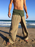 Pantalones con rayas Tailandeses de algodón crudo color verde