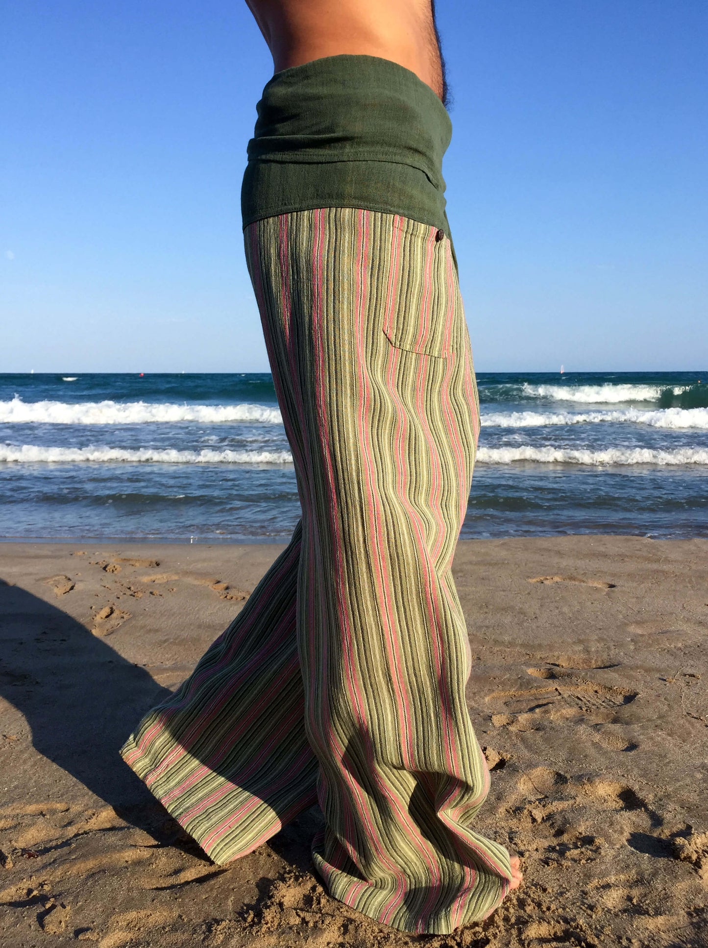 Pantalones con rayas Tailandeses de algodón crudo color verde
