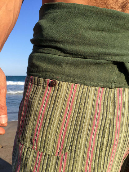 Pantalones con rayas Tailandeses de algodón crudo color verde