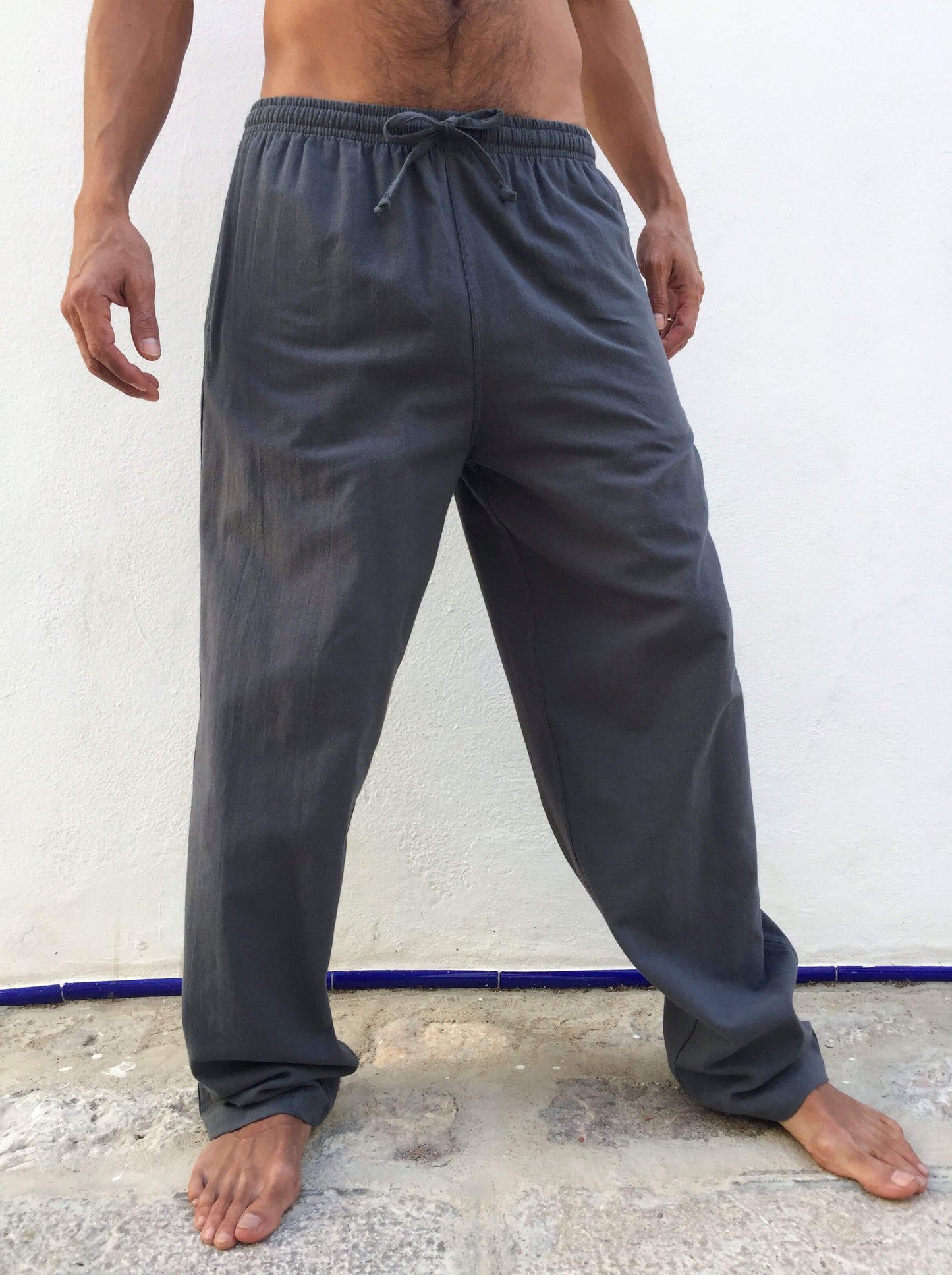 Pantalones de algodón con cordón Gris