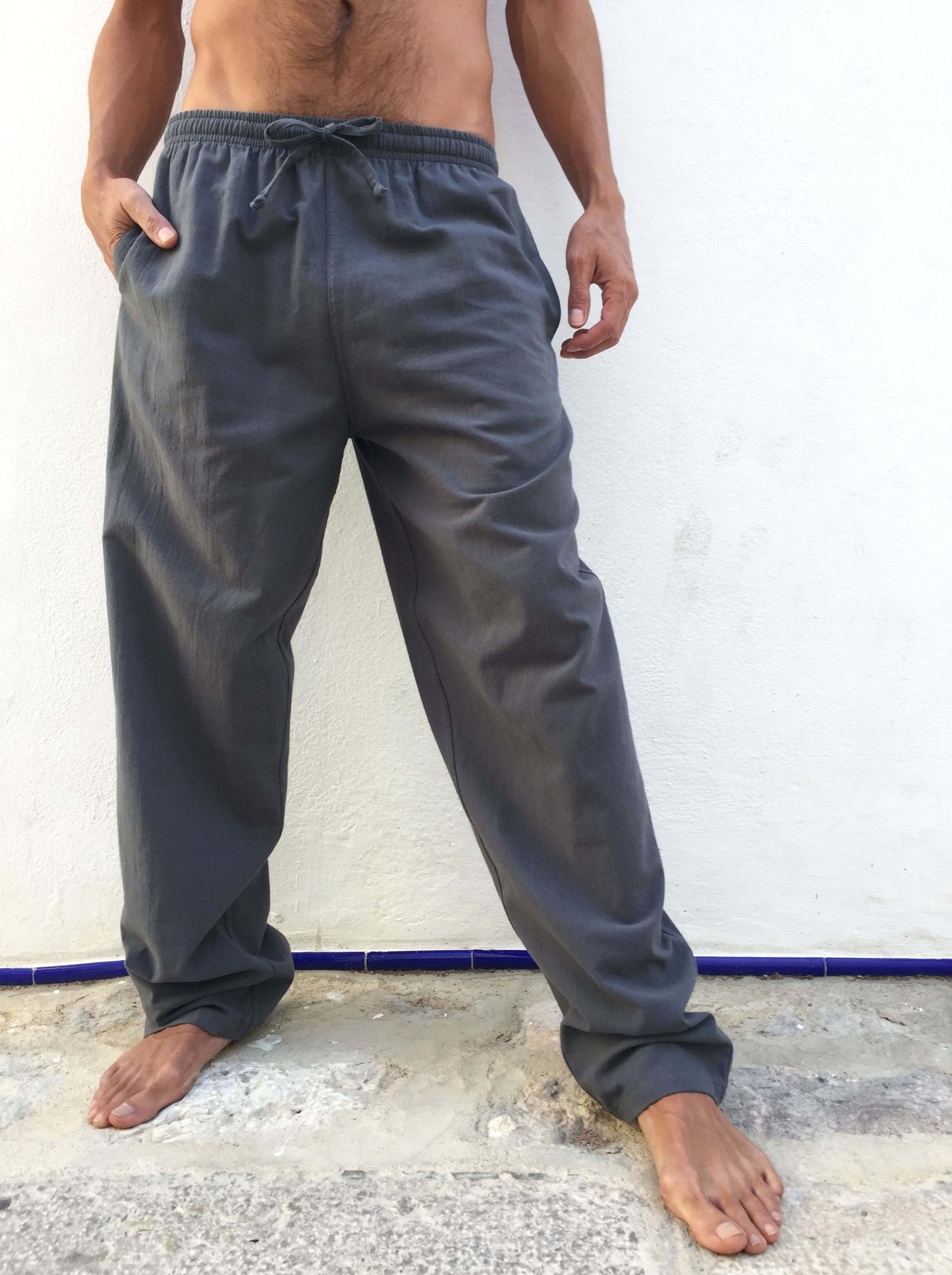 Pantalones de algodón con cordón Gris