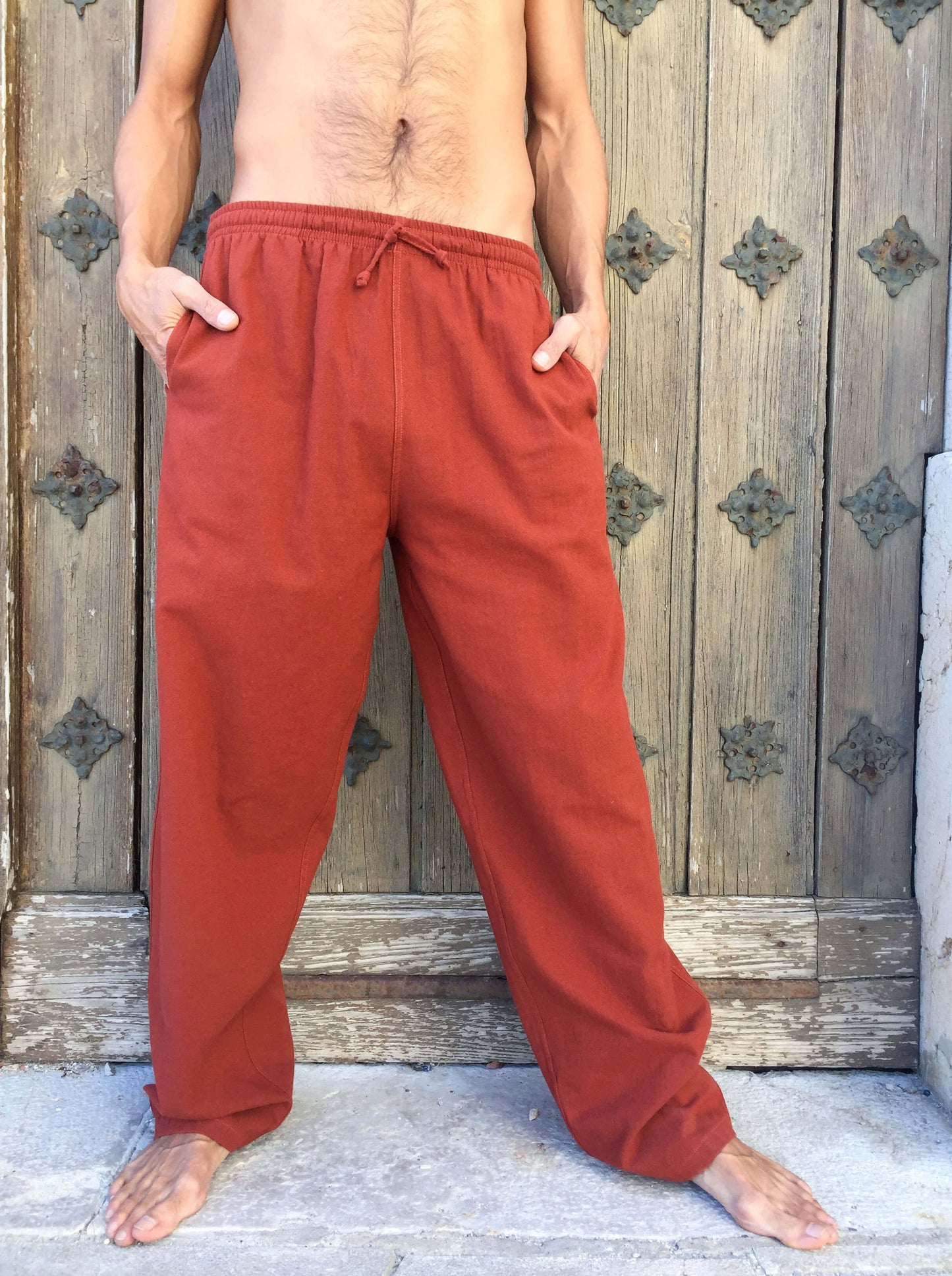 Pantalones de algodón con cordón Naranja Oscuro