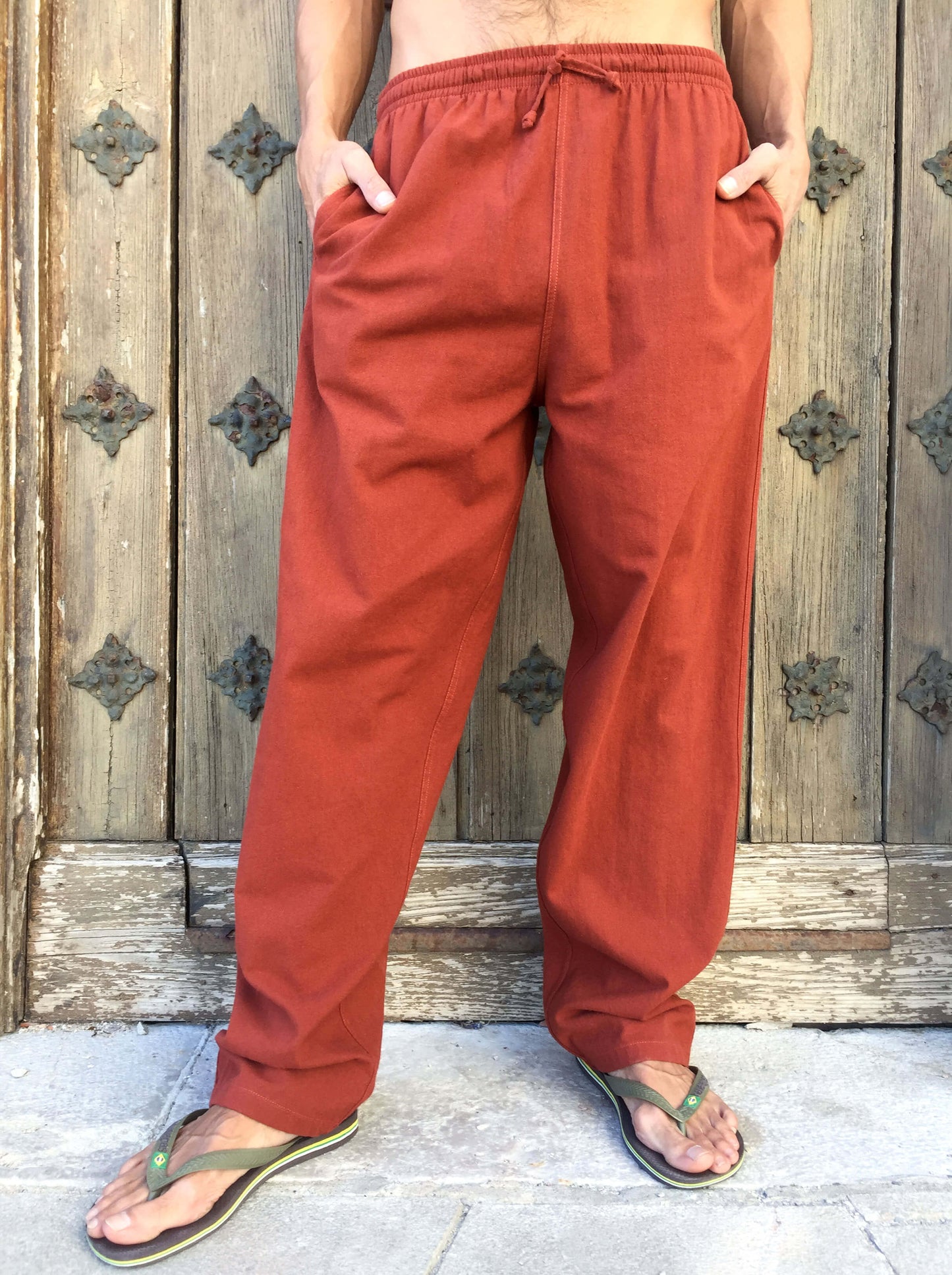 Pantalones de algodón con cordón Naranja Oscuro