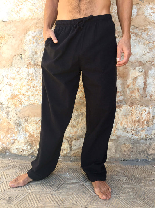 Pantalones de algodón con cordón Negro