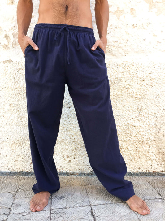 Pantalones de algodón con cordón azul marino