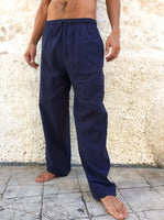 Pantalones de algodón con cordón azul marino