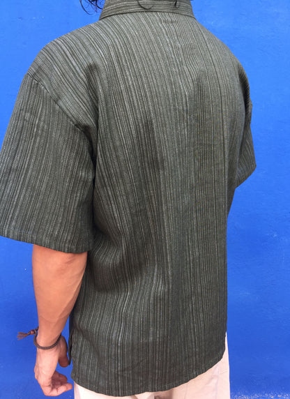 Camisa de algodón de manga corta línea patrón Verde