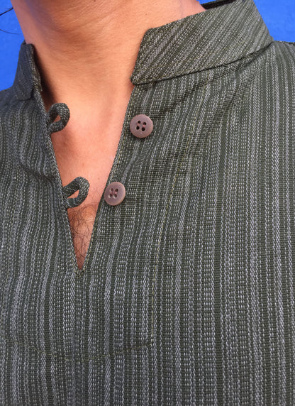 Camisa de algodón de manga corta línea patrón Verde