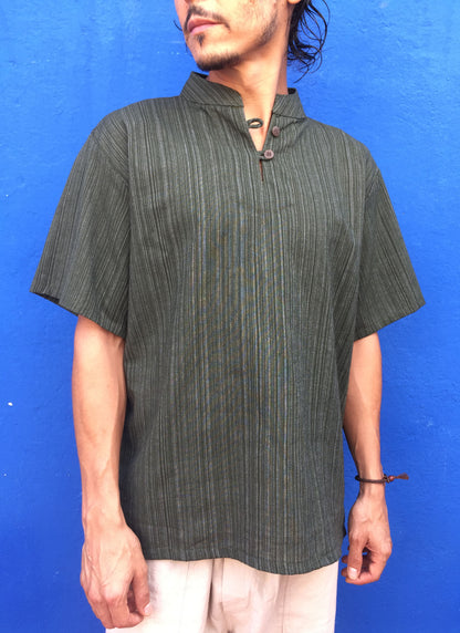 Camisa de algodón de manga corta línea patrón Verde