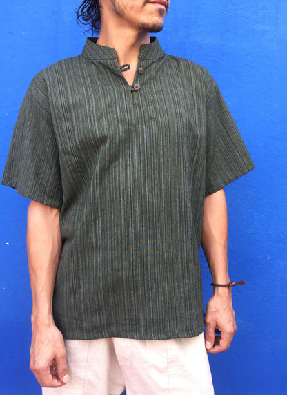 Camisa de algodón de manga corta línea patrón Verde