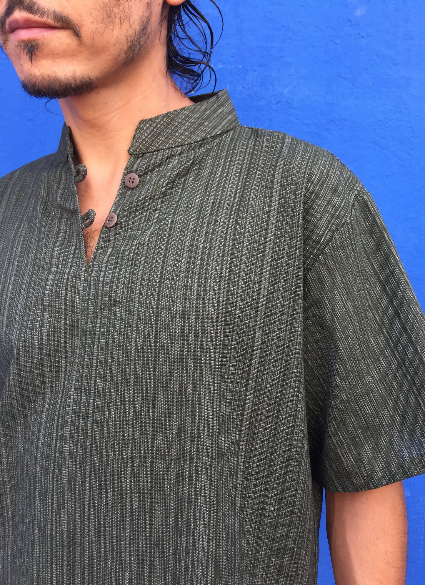 Camisa de algodón de manga corta línea patrón Verde