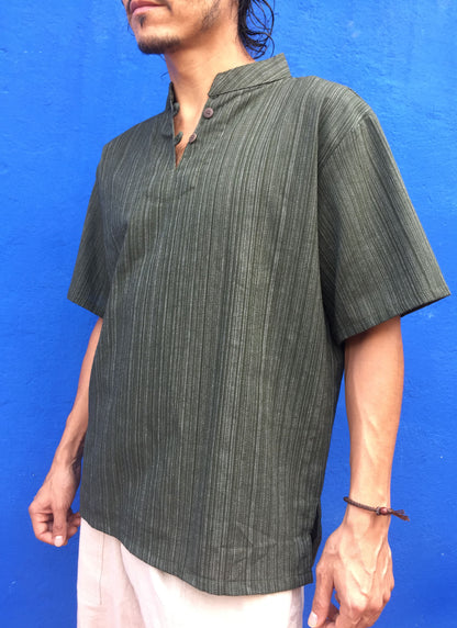 Camisa de algodón de manga corta línea patrón Verde